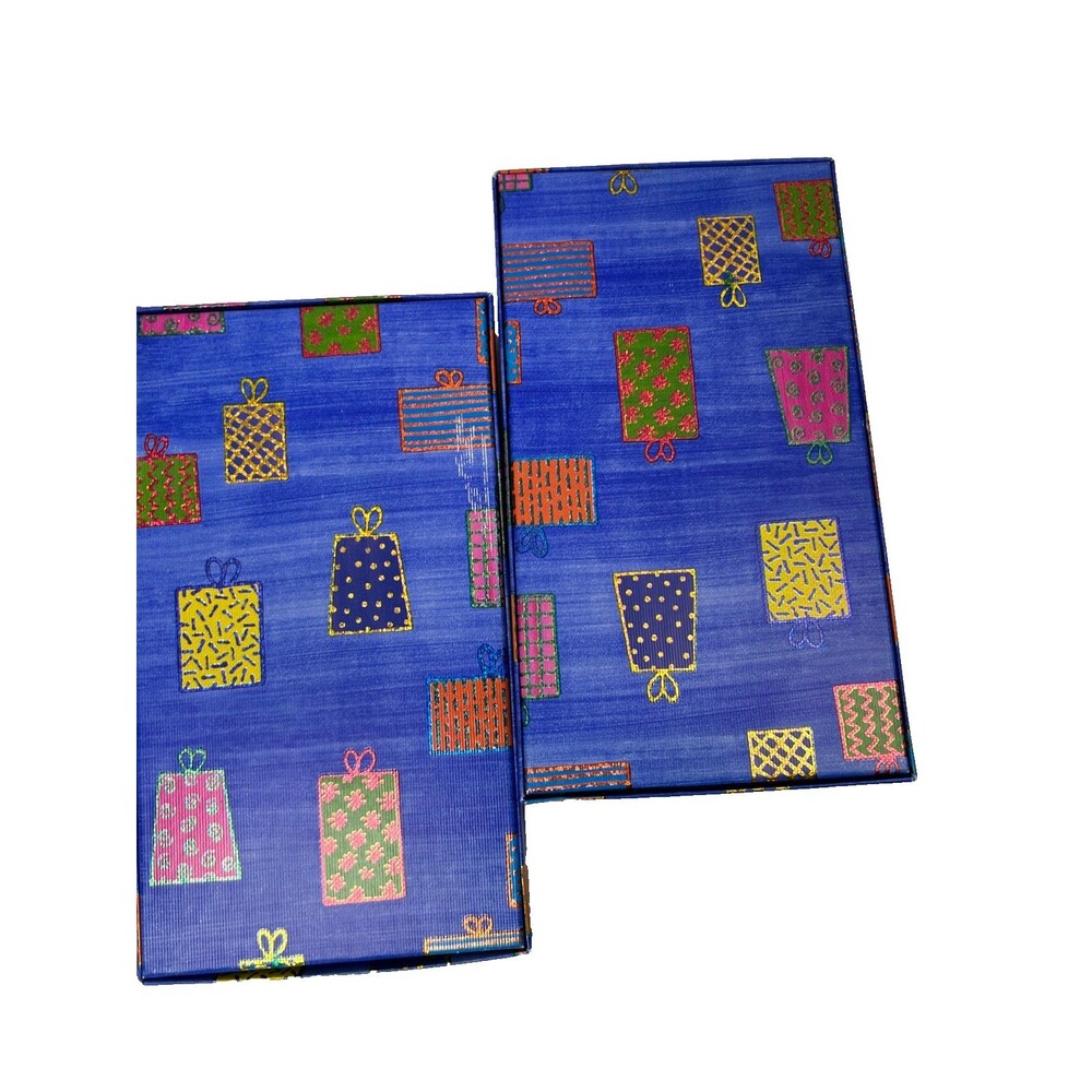 Holiday Gift Boxes Set of 2 Blue Present Print 9.5x6x1.75 In
